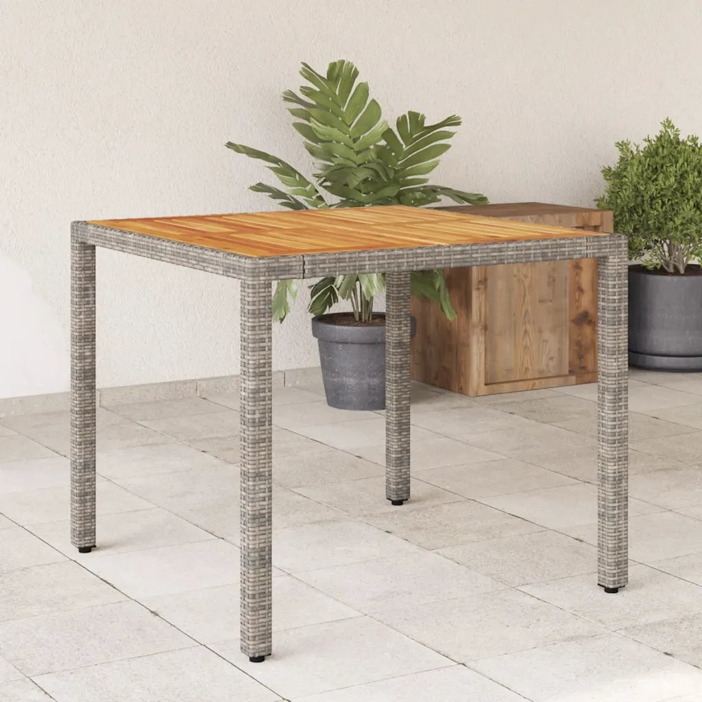 Tavolo Giardino | Tavolino da esterno Piano Legno Acacia Grigio 90x90x75cm Polyrattan