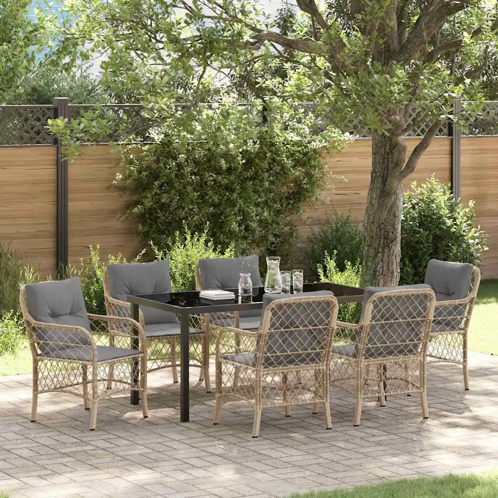 Set da Pranzo per Giardino con cuscino 7 pcs Beige polyrattan 3380236