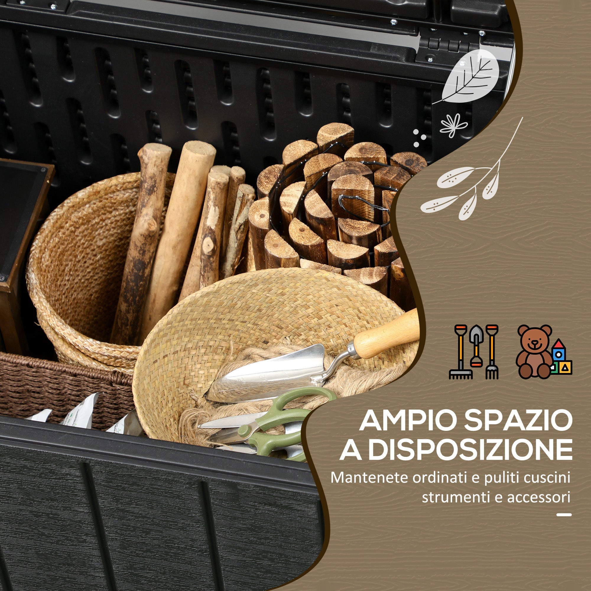 Baule Cassapanca da Esterno 122,4x62x64,5 cm Capacità da 366L in Plastica Nero