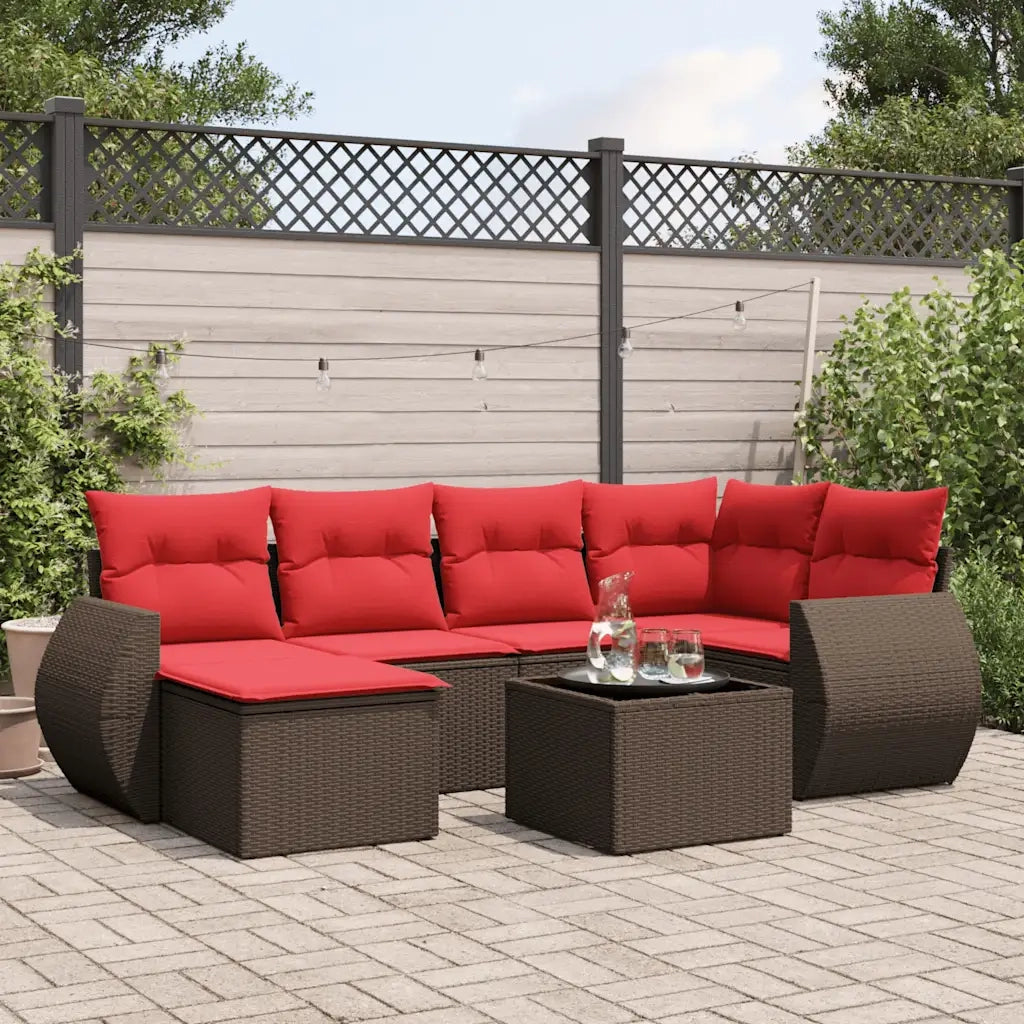 Set Divani da Giardino 7 pz con Cuscini Marrone in Polyrattan 3221673