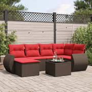 Set Divani da Giardino 7 pz con Cuscini Marrone in Polyrattan 3221673