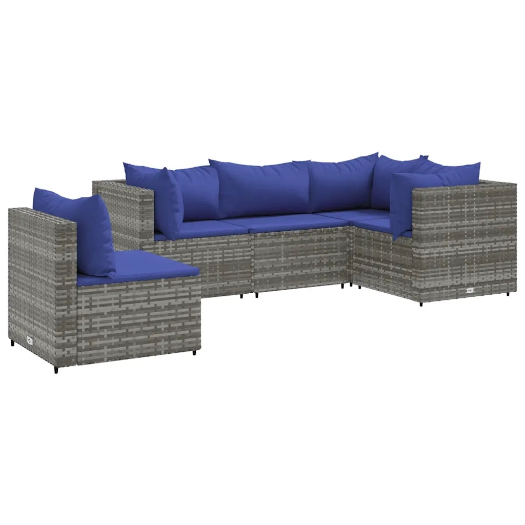 vidaXL Set Divani da Giardino 5 pz con Cuscini in Polyrattan Grigio