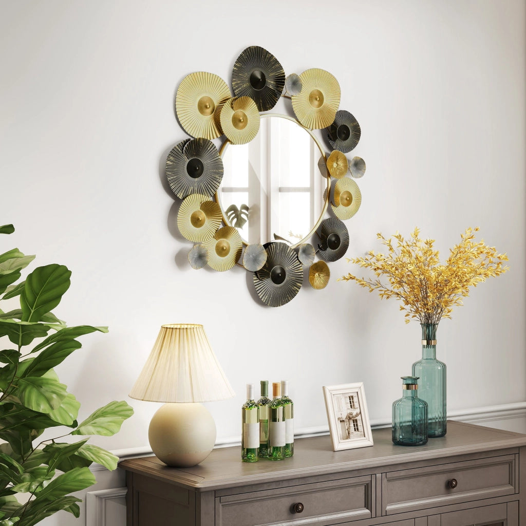 Specchio Decorativo da Parete ¨C Zephmum ¨C Dorato e Nero 84x84 cm