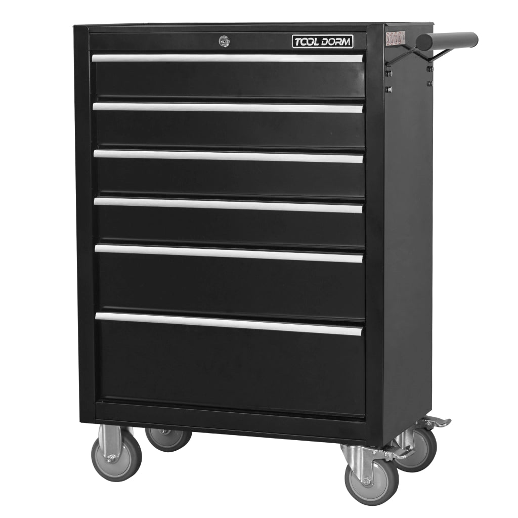 Mobile contenitore con 7 cassetti e ruote con serratura per garage e officina; in metallo; nero; 66×38×82 cm