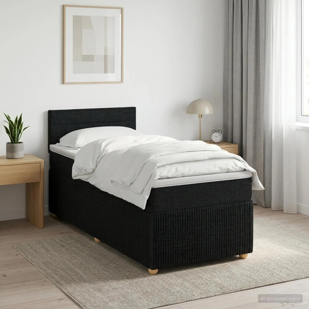 Letto box spring con materasso Nero 100 x 200 cm Tessuto 3452857