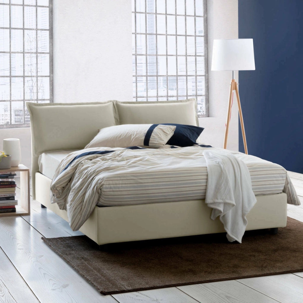 Letto matrimoniale Agalo, Letto contenitore con rivestimento in tessuto, Made in Italy, Apertura frontale, adatto per materasso cm 140x200, Beige