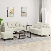 Set di Divani 3 pz con Cuscini Crema in Velluto