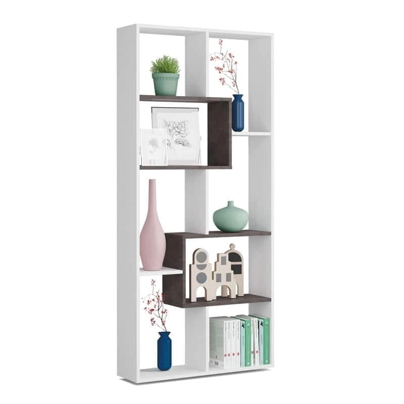 Scaffale Libreria 8 Vani Reversibile Verticale O Orizzontale Mobile Divisorio Da Parete Design Moderno Per Soggiorno Studio E Living 180 x 80 x 25 Cm Bianco E Ossido