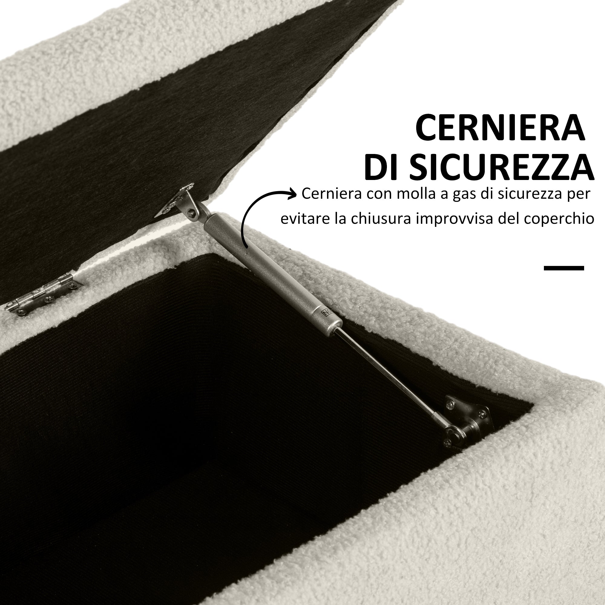 Panca Fondoletto con Vano Contenitore da 47L 95x38x45 cm Rivestimento Bouclé Beige