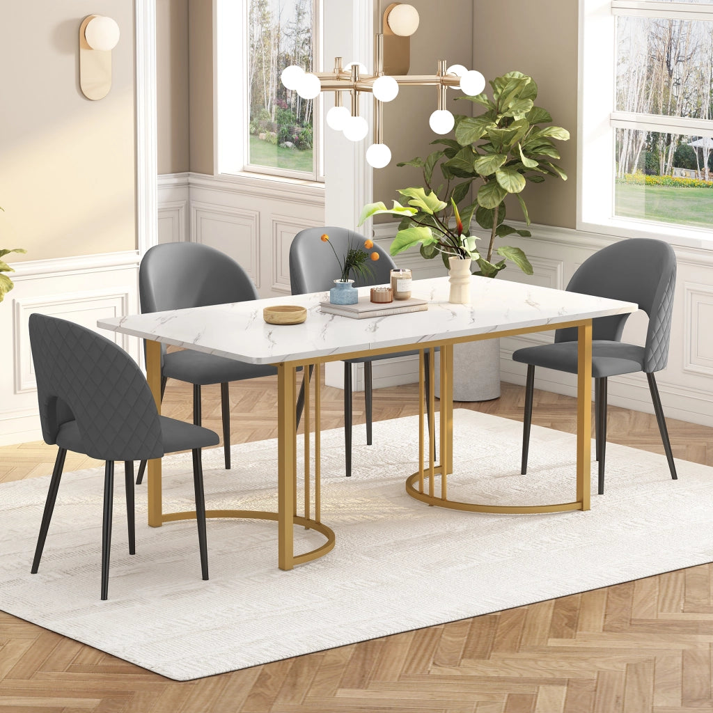 Tavolo da pranzo per 4 persone con 4 sedie, piano marmorizzato, gambe regolabili, per cucina e sala da pranzo, 140 × 80 cm