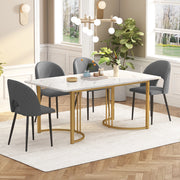 Tavolo da pranzo per 4 persone con 4 sedie, piano marmorizzato, gambe regolabili, per cucina e sala da pranzo, 140 × 80 cm