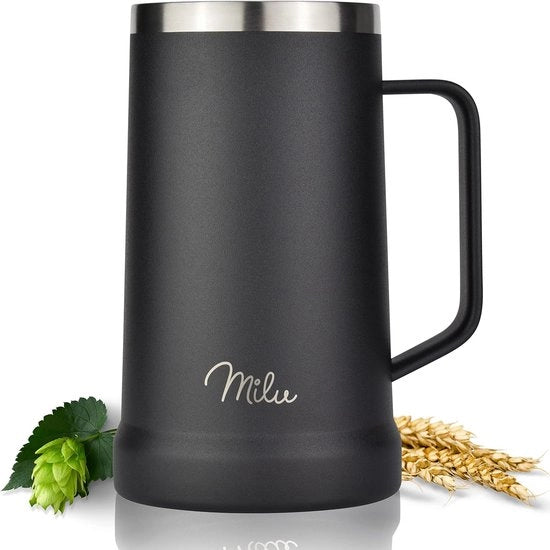 Pulita a prova di corrosione con coperchio rimovibile - bicchiere da birra in vetro trasparente - tazza termica 7 ore freddo - regalo per uomini (700ml Nero)