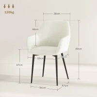 Set 2 Sedie da Pranzo Nordiche Imbottite con Braccioli Ricurvi in Tessuto Effetto Velluto, 54x57x80 cm, Crema