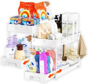 Organizzatore per lavandino 2 pannelli, cassetto estensibile per lavandino con 20 ganci, contenitore per utensili di pulizia sotto il mobile, organizzatore per spezie e erbe, piano di lavoro per cucina, aiuto cucina, 2 pezzi bianchi