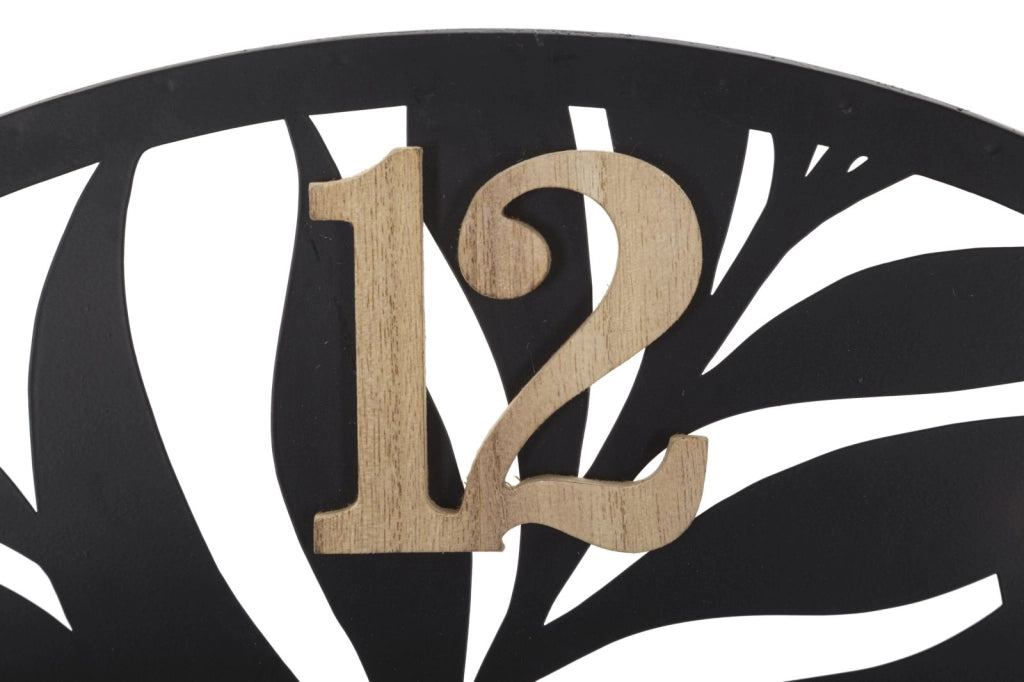 Orologio da Muro Palm 60x2,5x60 cm in Ferro e MDF Nero e Marrone