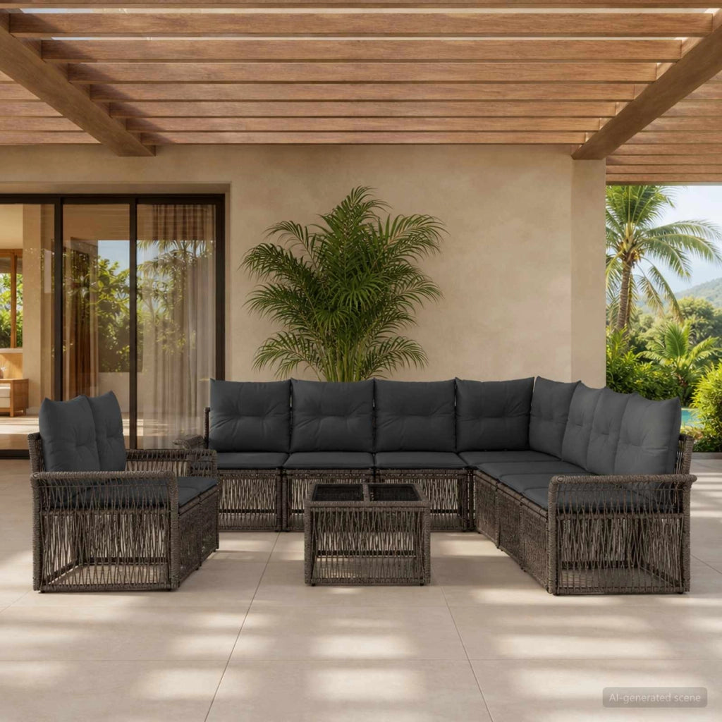 Set Divano da Giardino 10 pz Grigio polyrattan 3434873