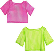 Top con manica a spalla e rete neon per party degli anni '80 (verde rosa)