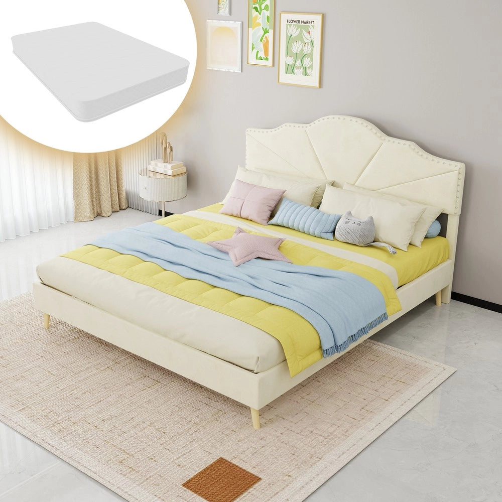 Letto Contenitore Imbottito con Materasso ¨C MINIMAL ¨C Velluto Beige 160x200