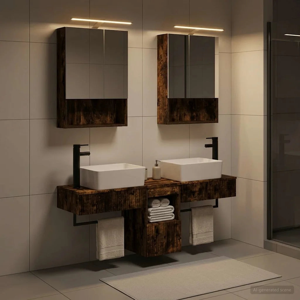 Set di Armadi da Bagno 5 pcs Rovere Fumo 50 x 14,5 x 70 cm 3406323