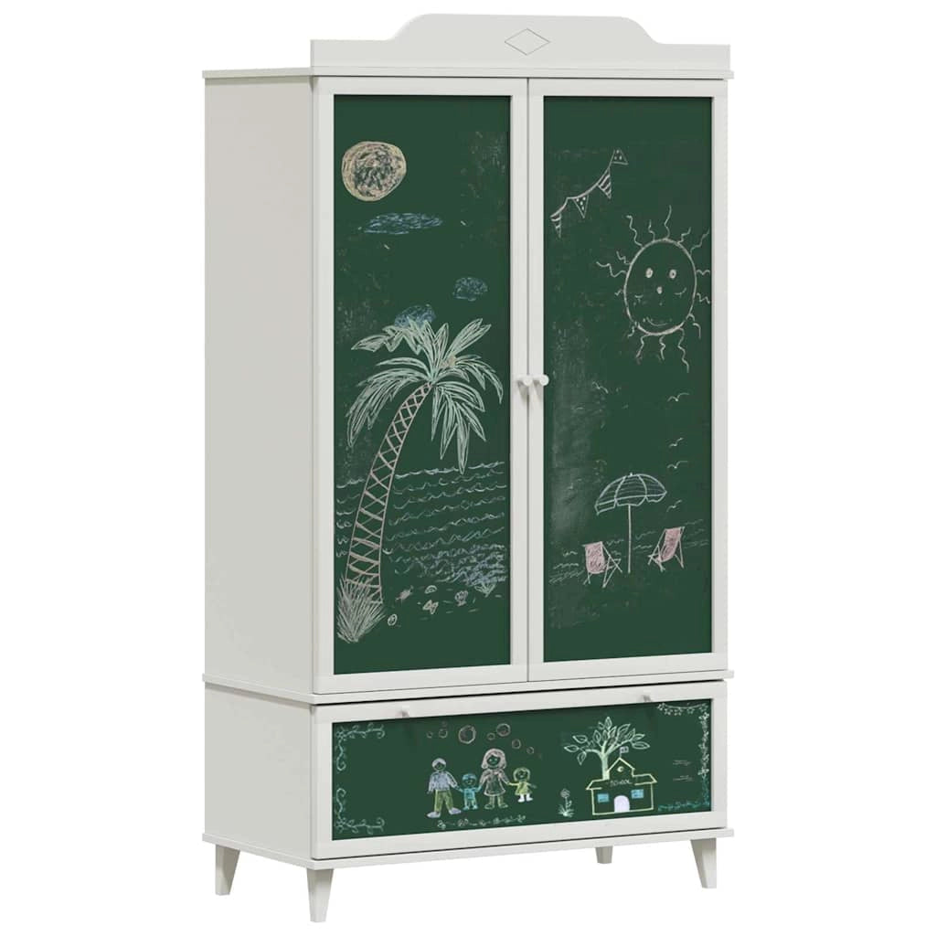 Armadio rettangolare con cassetto e anta lavagna per cameretta bambini 90 x 45 x 165 cm legno bianco 02_0058620