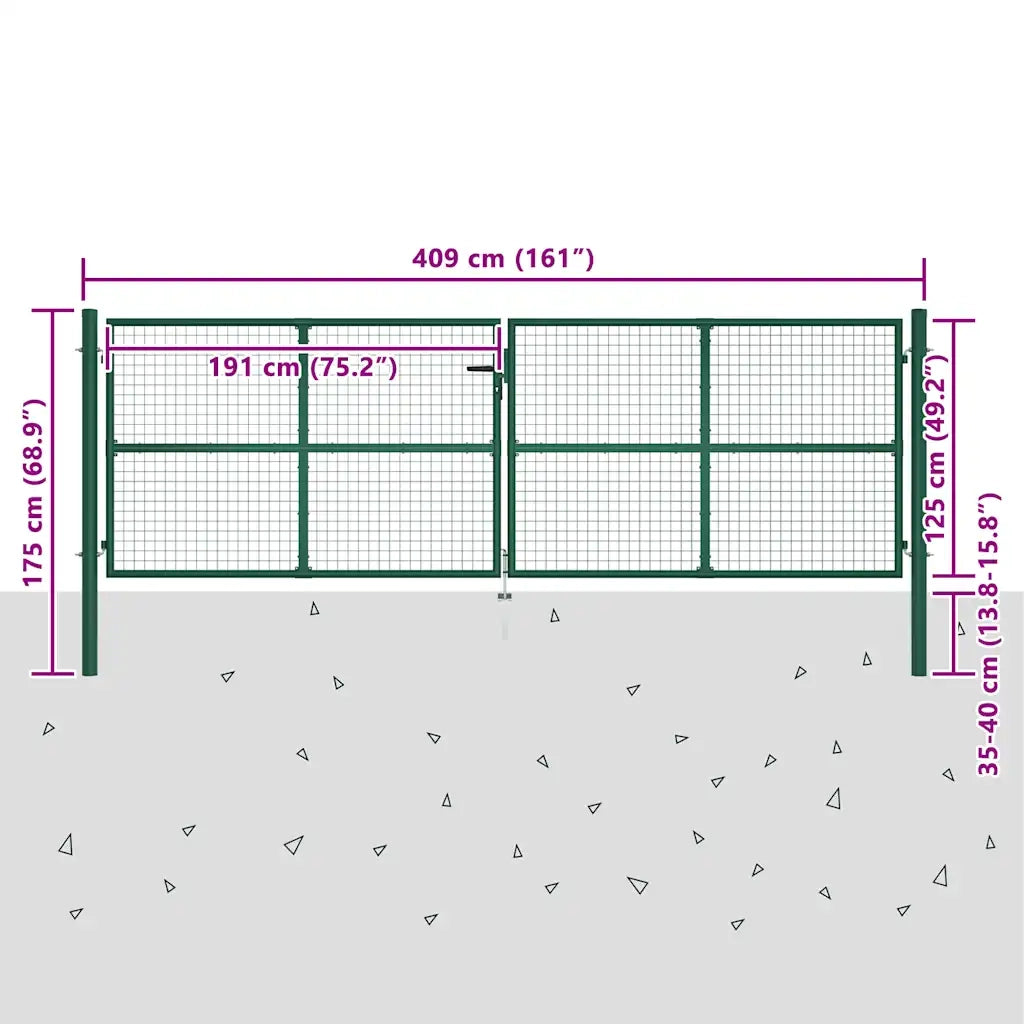 Cancello da Giardino in Rete di Acciaio 400x125 cm Verde 145749
