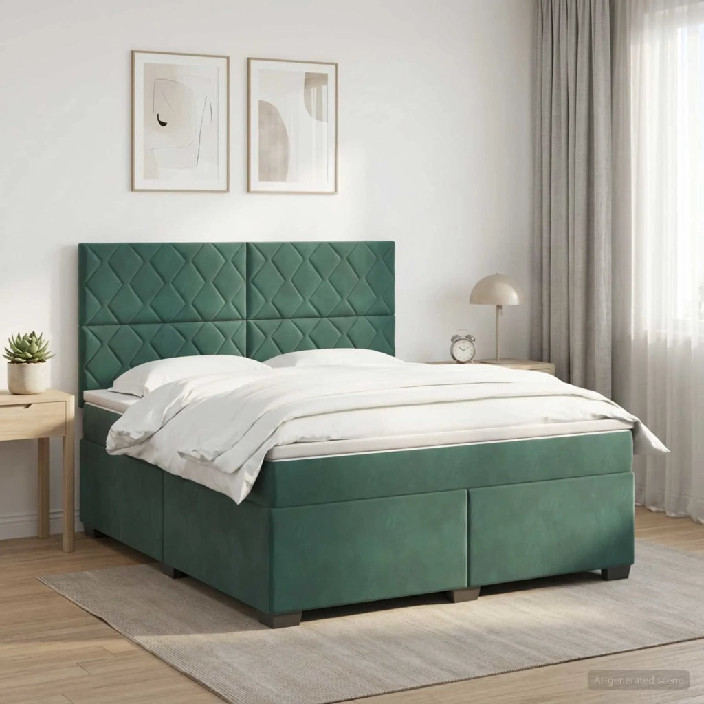Letto box spring con materasso Verde Scuro 140 x 200 cm Velluto 3455129