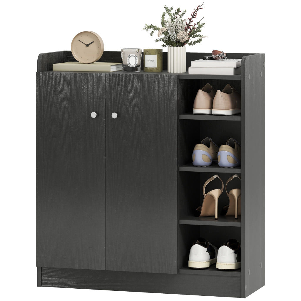 Scarpiera Armadio con 4 Ripiani Aperti e 2 Ante ¨C Zephmum ¨C 83x30x90 cm, Nero
