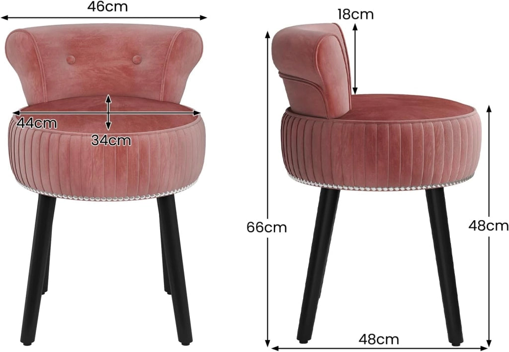 Sedia per toeletta, sgabello da trucco con schienale, sedia imbottita in velluto con gambe in legno di gomma, moderna poltrona senza braccioli, per camera da letto, spogliatoio, soggiorno