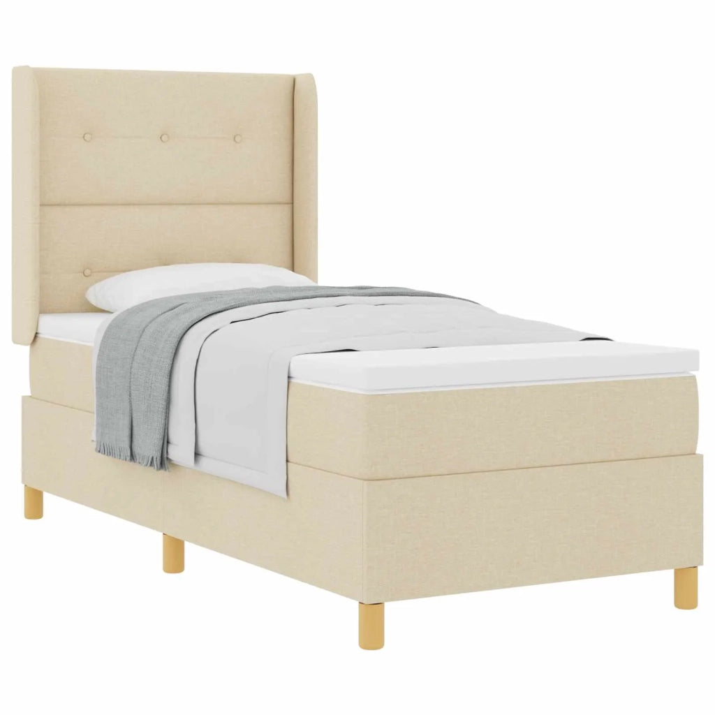 Letto a molle con materasso Crema 90 x 200 cm Tessuto 3341817