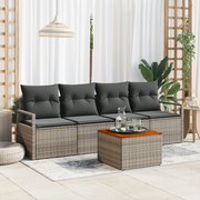 Set Divano da Giardino a 5 Pezzi con Cuscini Grigio Polyrattan Acacia