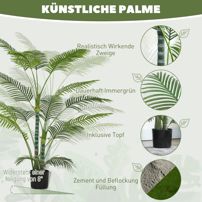 Palma artificiale con 16 foglie in plastica, pianta artificiale resistente ai raggi UV con vaso in plastica, per uso interno ed esterno, verde