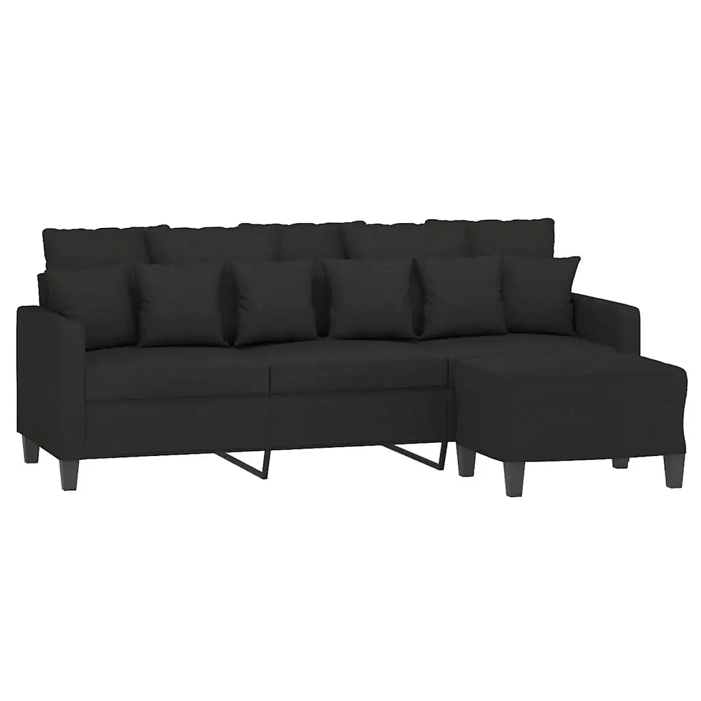 Divano a 3 Posti con Poggiapiedi-Sofa 3 Posti con Poggiapiedi Nero 180 cm in Tessuto 990925