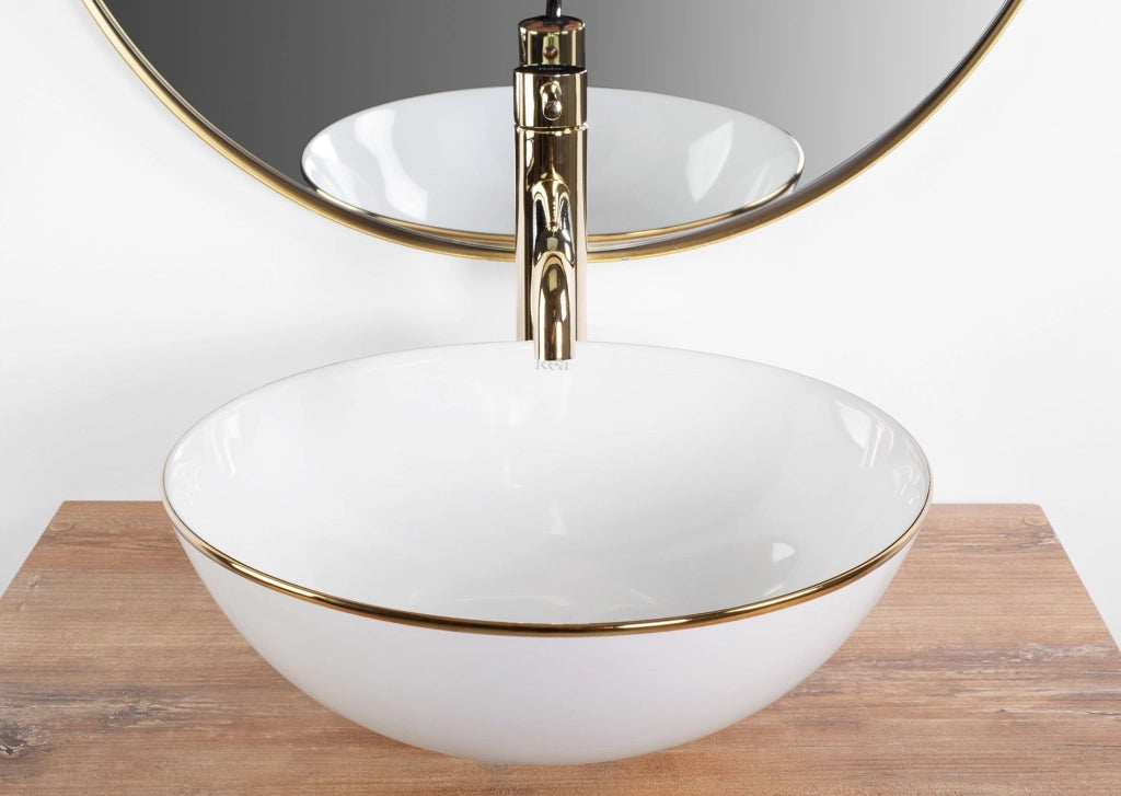 Lavabo Da Appoggio In Ceramica Stella White Gold Edge