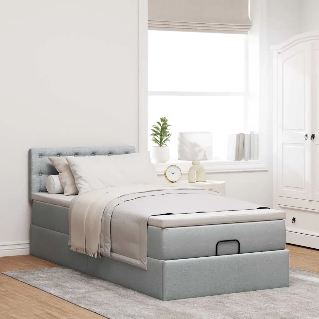Pouf Letto con Materasso e LED Grigio Chiaro 90x200 cm Tessuto