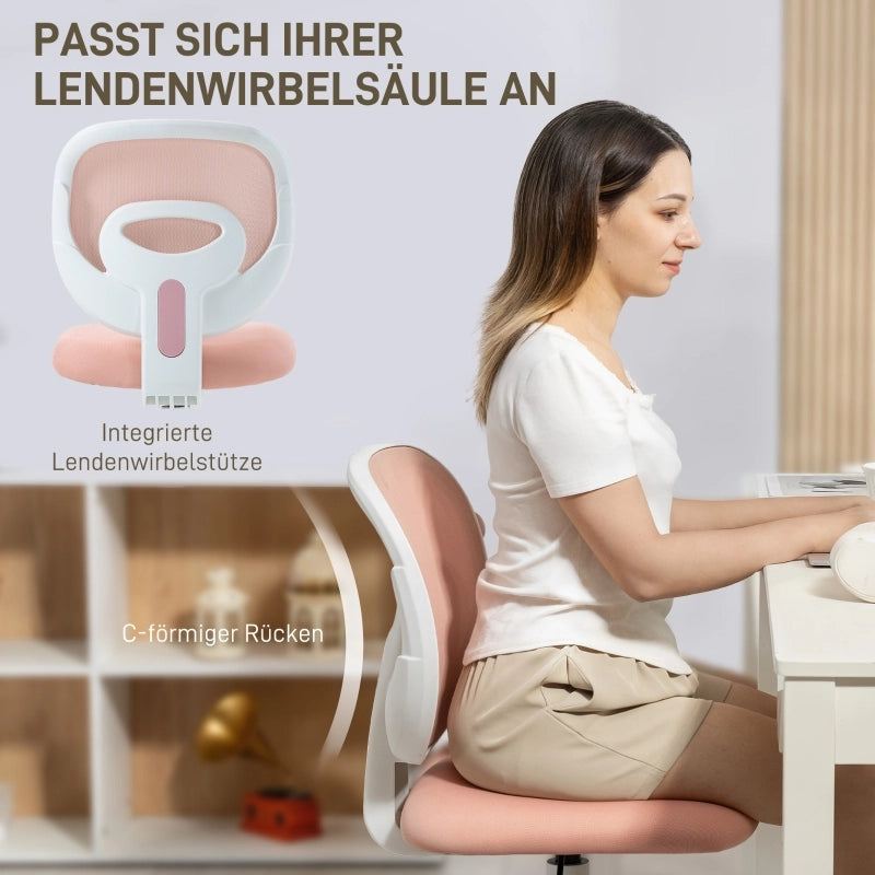 Sedia da ufficio ergonomica girevole con schienale in rete e seduta imbottita, altezza regolabile, in plastica rosa