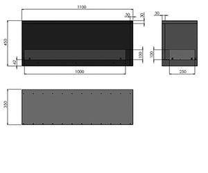 Camino a Bioetanolo da Incasso 110x45 cm Inside L1100 V2 Angolo a Sinistra Nero con Vetro