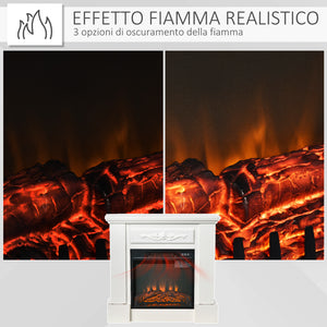 Camino Elettrico da Terra 1800W con Effetto Fiamma Telecomando e Timer Bianco