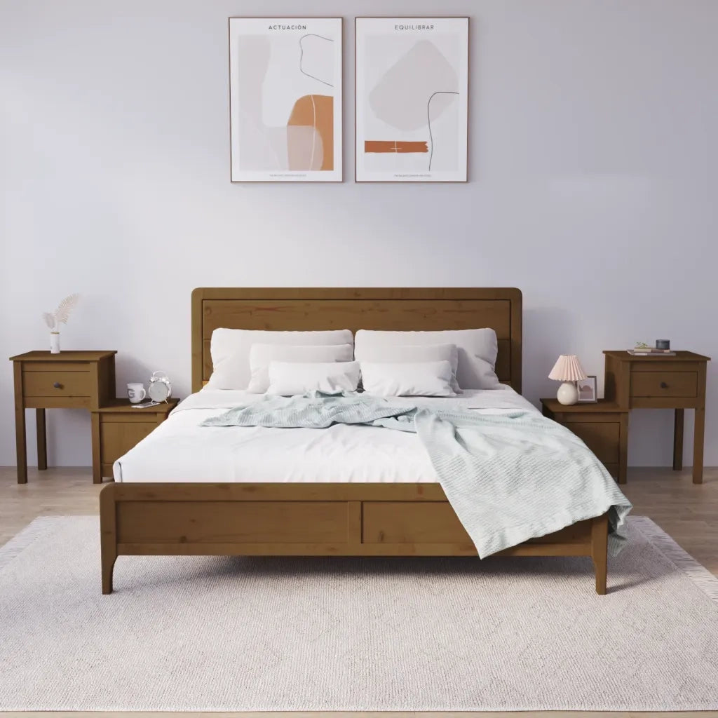 Set di 2 Comodini | Armadio da Notte | Mobiletto da notte ambra 79,5x38x65,5 cm in Legno Massello di Pino