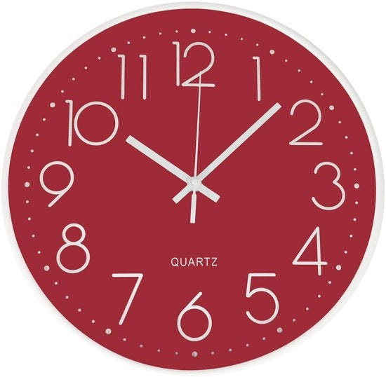 Orologio da Parete Silenzioso Senza Click 30cm Clessidra Moderna Decorativo per Camera Casa Soggiorno Cucina Ufficio Camera da Letto (rosso)