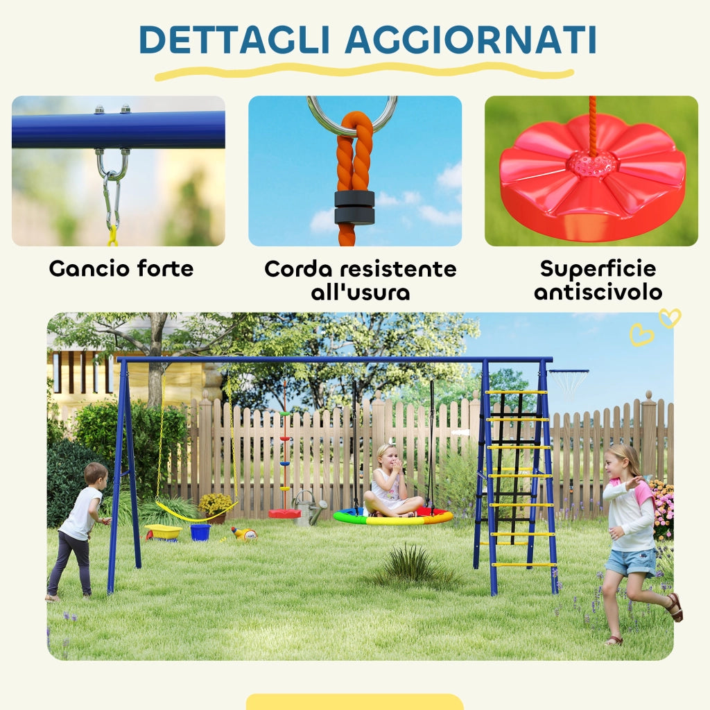 Gioco Bambini con Altalene, Scala a Corda e Canestro ¨C zephmum ¨C Acciaio, PE, PP, 3.5x1.8x2 m