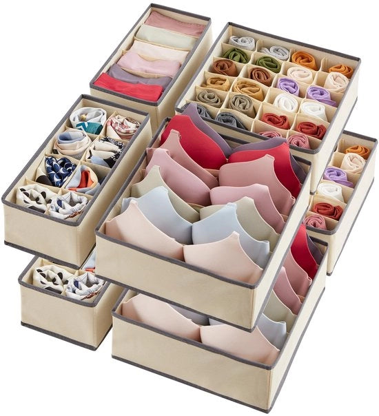 Organizzatori per capi intimi, 8 pezzi, cassetti ripiegabili per l'organizzazione e contenitori di archiviazione per la conservazione di lingerie, reggiseni, mutande, calze.