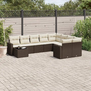 Set Divani da Giardino 10pz con Cuscini in Polyrattan Marrone