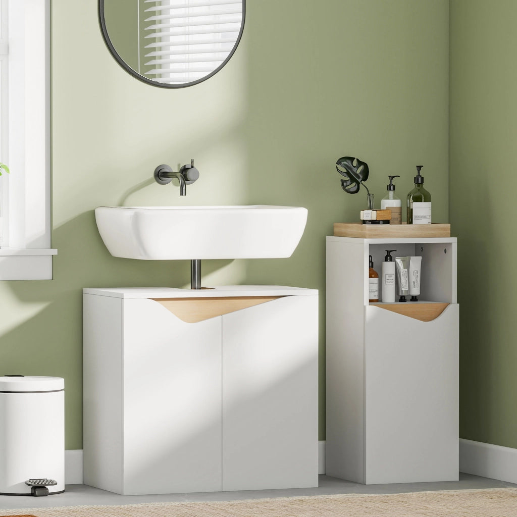 Mobile Sottolavabo Bagno con Ante a Chiusura Morbida ¨C Zephmum ¨C Bianco 60x35x57.9 cm
