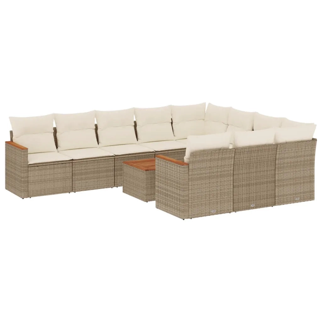 Set Divani da Giardino 11 pz con Cuscini Beige in Polyrattan 3226345