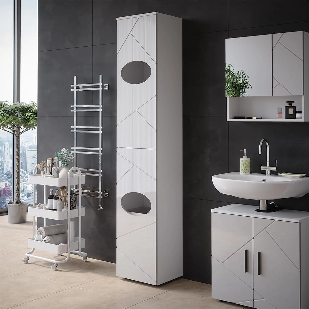 Armadio per la biancheria Irma, Bianco, 37.2 x 192 cm, per la conservazione di articoli da bagno e asciugamani