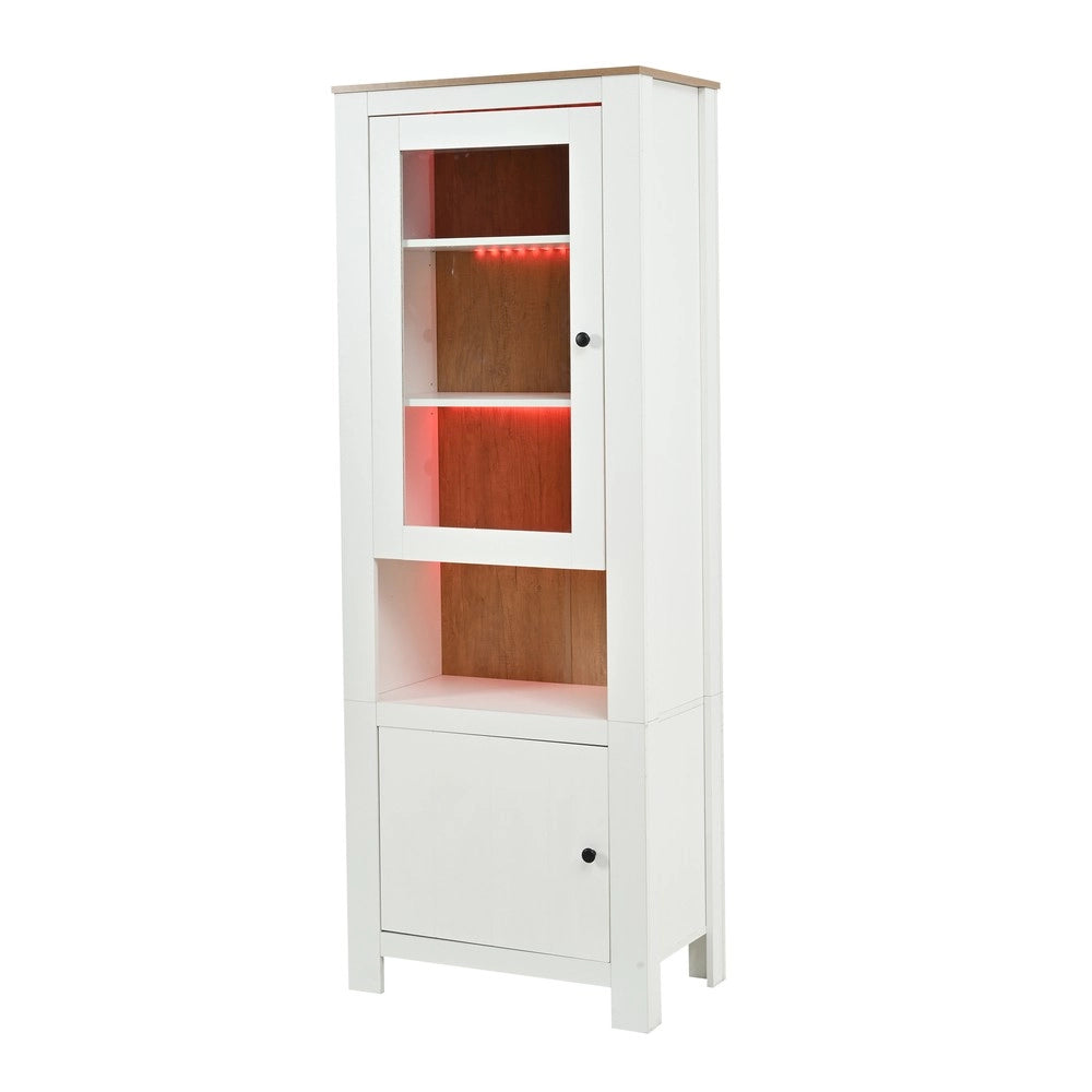Vetrina Alta con Ante e Ripiani ¨C Xylo ¨C Bianco e Legno, LED, 70x40x188 cm