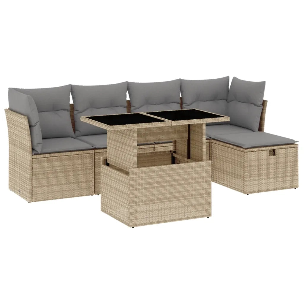 Set Divano da Giardino 6 pz con Cuscini Beige in Polyrattan