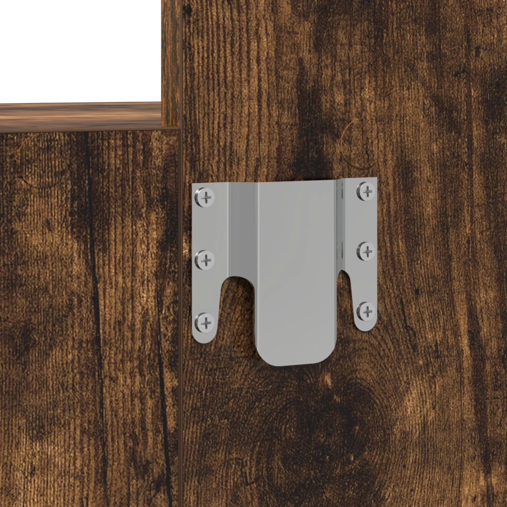 Specchio da Parete con Luci LED in Rovere Affumicato