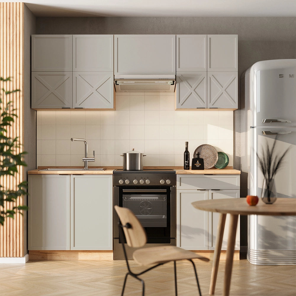 Cucina componibile Fame-Line GrigioBeige/Rovere dorato 200 cm, PL Marmo Vicco
