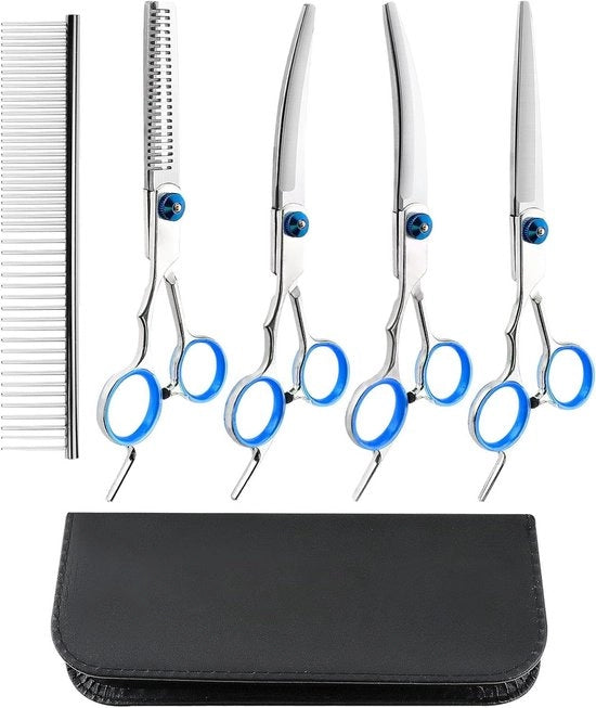 Kit di cura per cani 5 in 1 - set in acciaio inox con pettine in acciaio e custodia in pelle